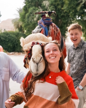 Haylea Rieger with a camel in Israel