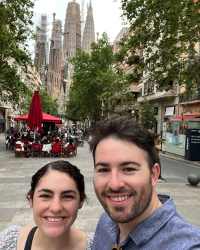 J.T. Mullen in Barcelona with the cathedral of La Sagrada Familia in the background