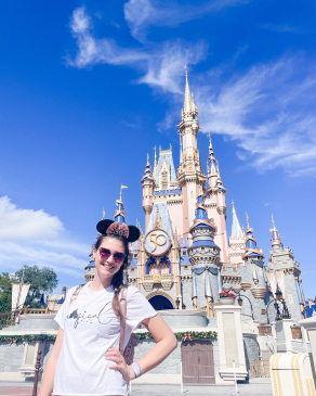 Lauren Donald wears Minnie Mouse ears at Disney World