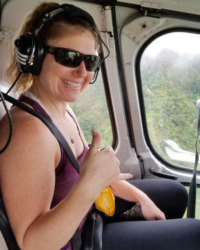 Lauryn Peterson in a helicopter in Hawai'i