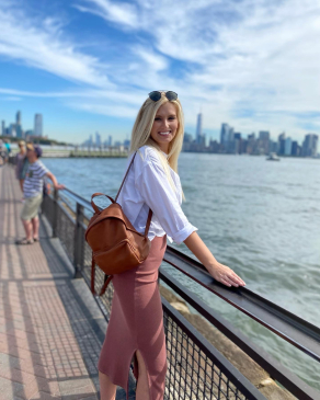 Liz Mabe looks out over the river in New York City