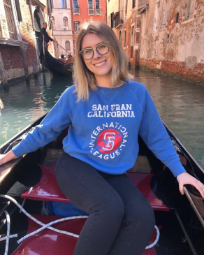Makayla Keely in a gondola on a canal