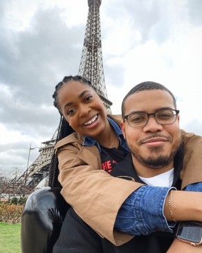 Najauna White in front of the Eiffel Tower in Paris