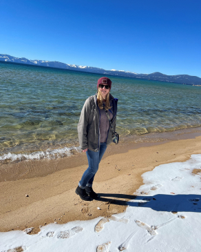 Samantha Sommers on the shore of Lake Tahoe