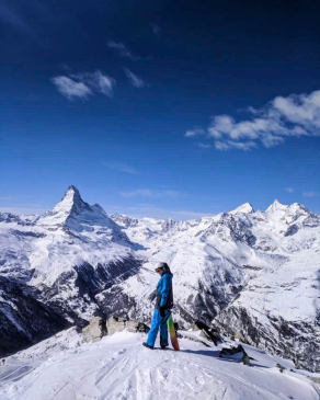 Taryn Parker snowboarding in Zermatt, Switzerland