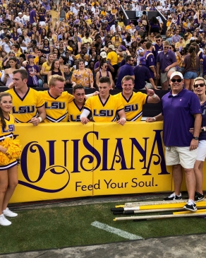 Vito Zuppardo on the field at an LSU football game in Baton Rouge
