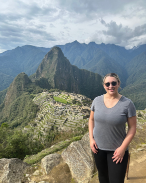 Ashley Hughes in front of Machu Picchu
