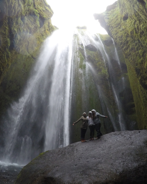 People by waterfall