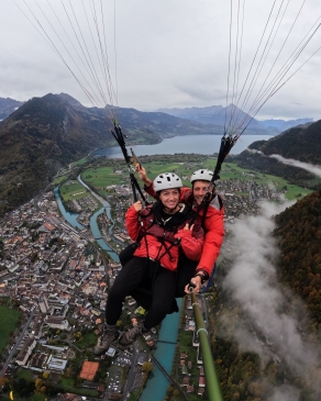 A photo of Micaela gliding in Switzerland. 
