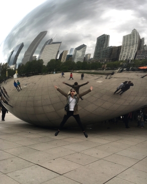 A picture of Shay at the Chicago bean. 