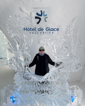 Kim visiting an ice hotel in Quebec. 