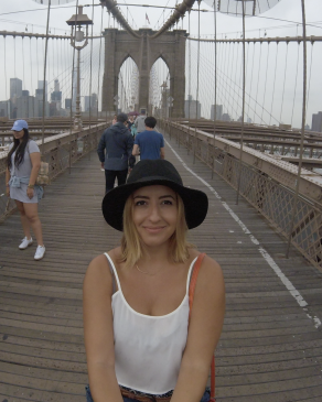 Jessica posing on the Brooklyn Bridge in NY. 
